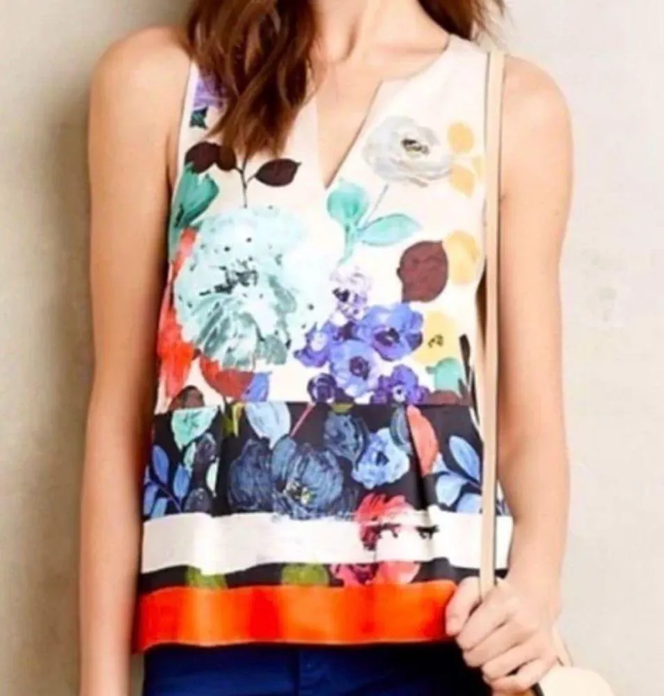 Anthropologie HD In Paris Elise Floral Sleeveless Lined Peplum Blouse Top Size 8 - Image 3