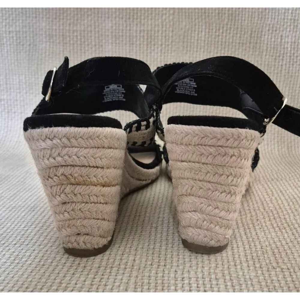 Old Navy Espadrille Block High Heel Sandals Size 9 Neutral Black Suede & Cream - Image 8