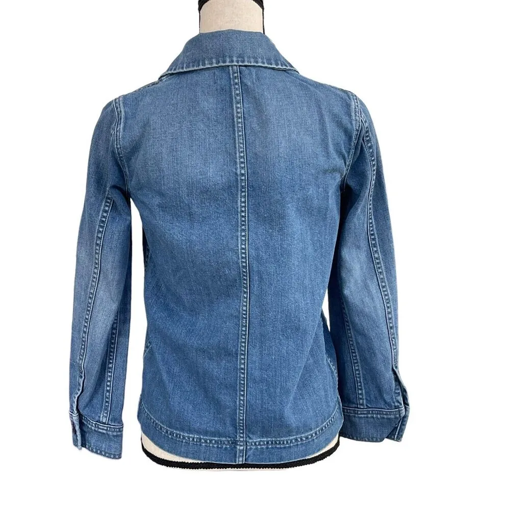 Madewell X-Small Jean Jacket Button Up Pockets Long Sleeve Denim Collared Blue - Image 5
