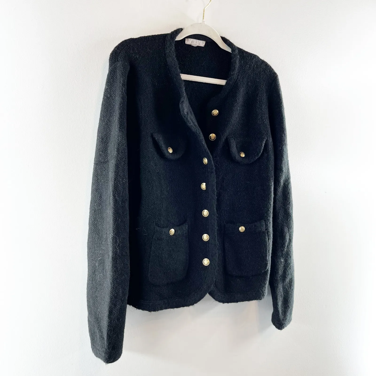 J. Crew Textured Button Up Long Sleeve Lady Jacket Cardigan Sweater Black Medium - Image 8