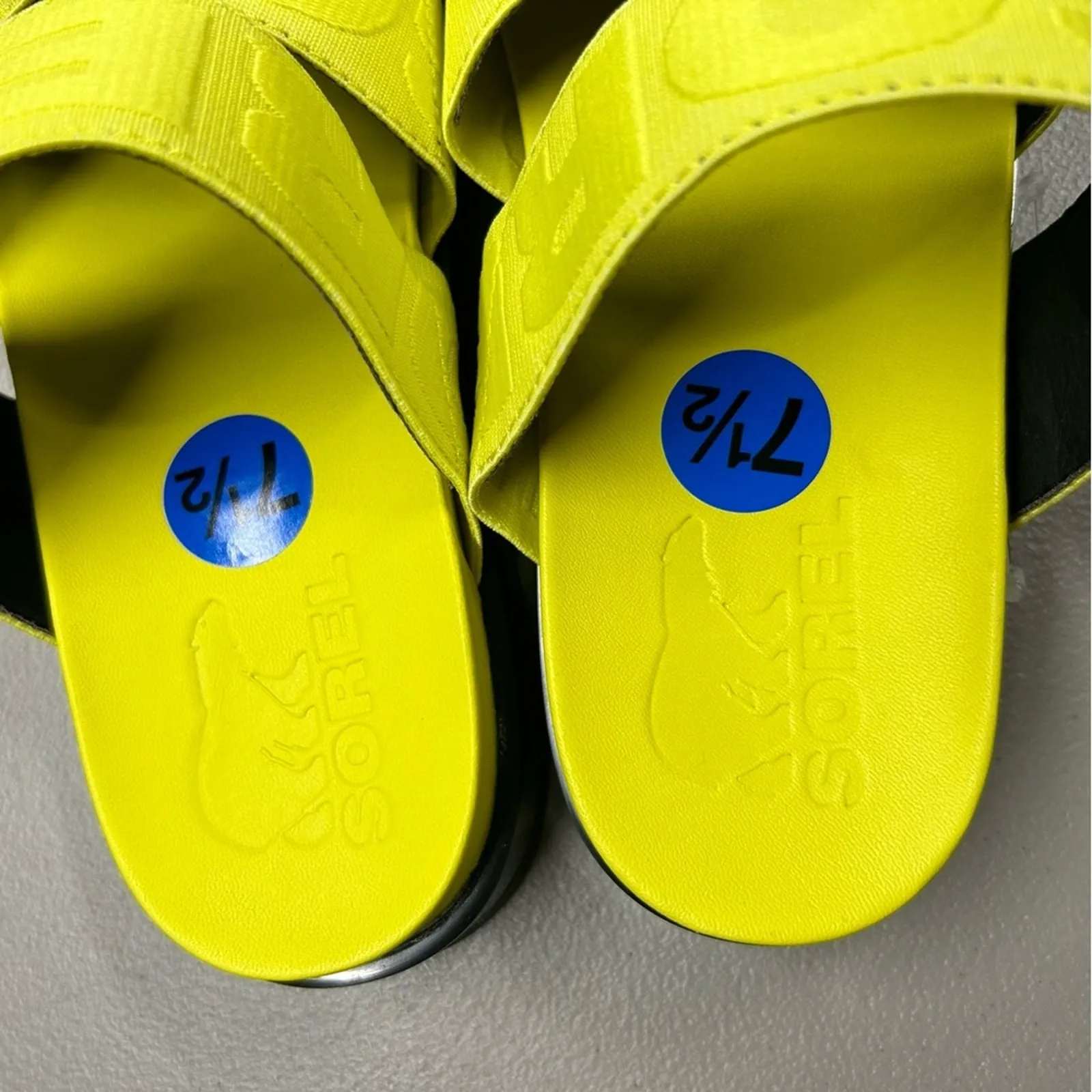 Sorel Sandal Roaming Sport Slide Slip On Platform Yellow Logo Spell Out NEW 7.5 - Image 4