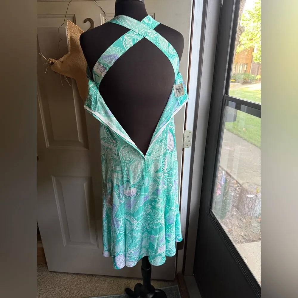 Vintage Malia mermaid criss cross strap airy summer dress, size 8 Green - Image 7