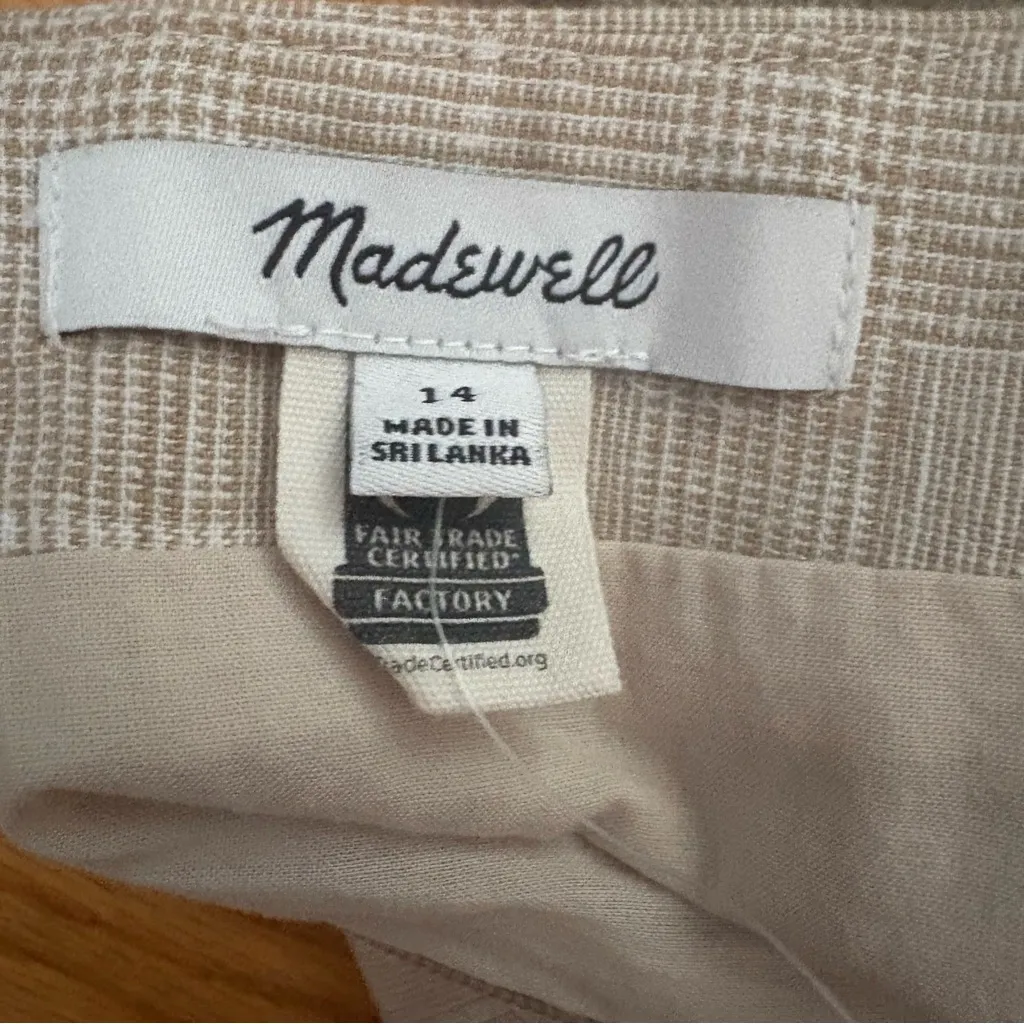Madwell Beige Plaid Linen Skirt Size 14 - Image 6