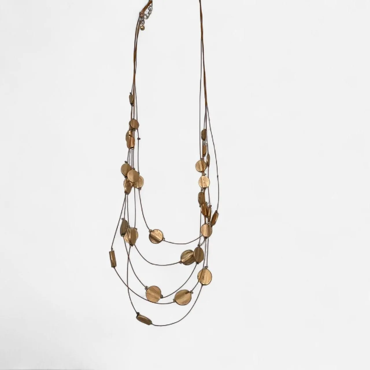 Layered Multi-Row Gold Brass Style Necklace – Art Deco Boho Circle Pendant - Image 2