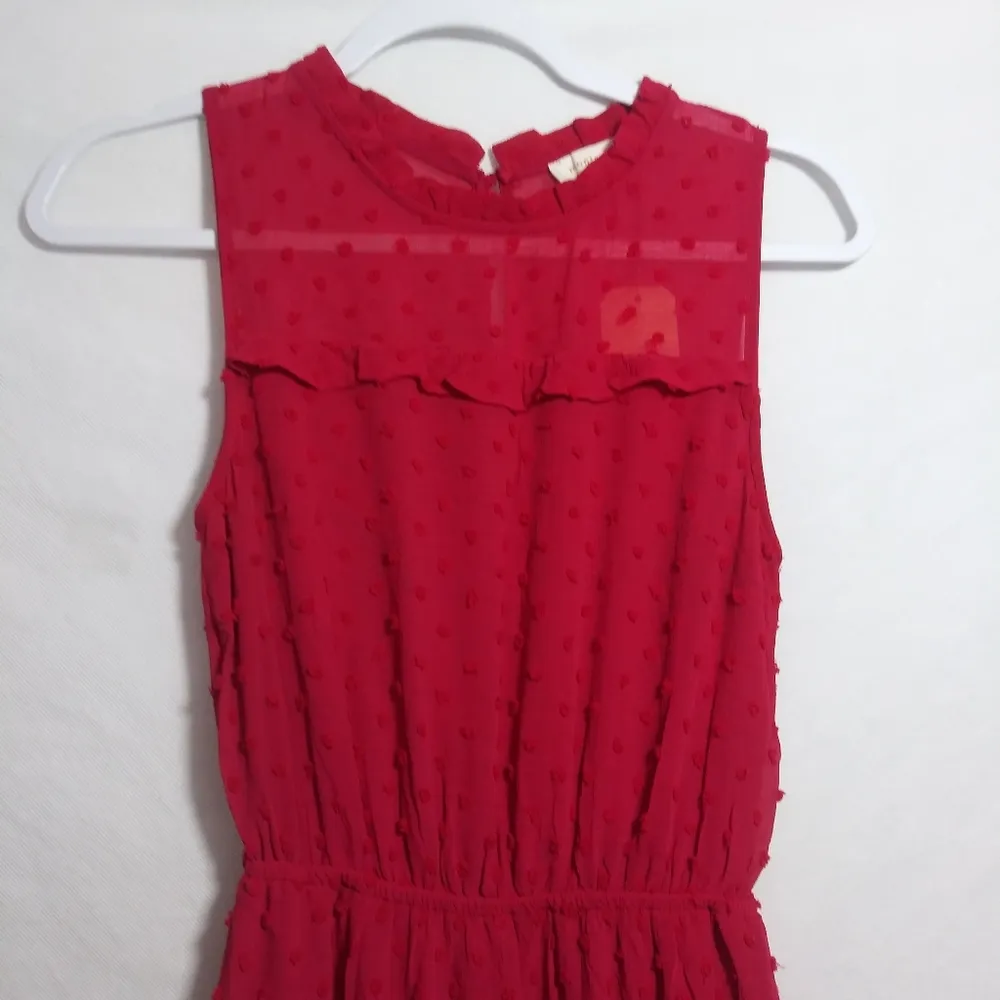 Monteau Red Swiss Dot Ruffle Tiered Sleeveless Dress Lined Size Small NWT - Image 3