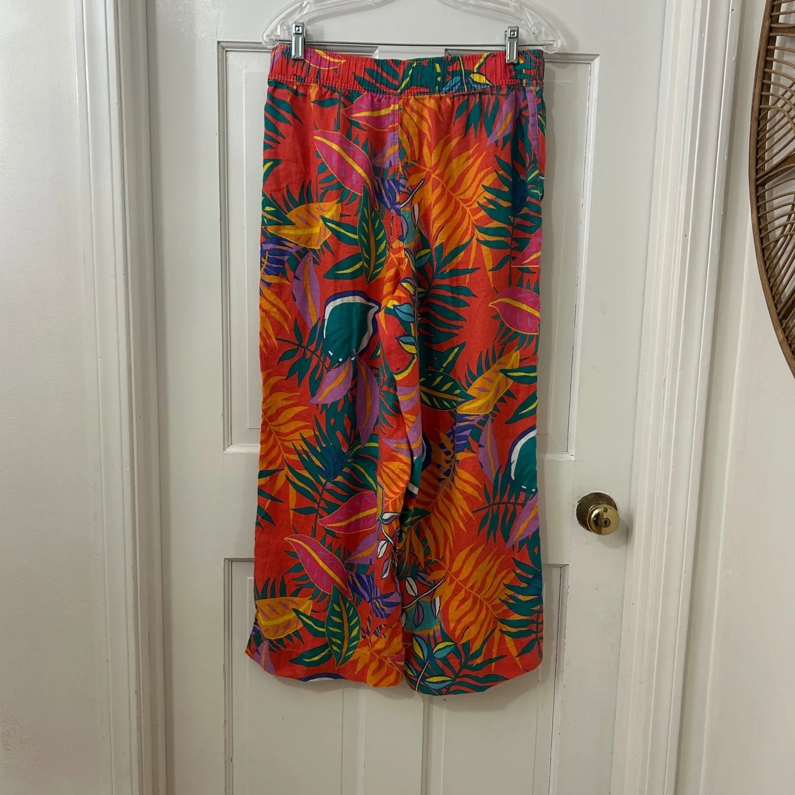 C&C California Sz L Linen Tropical Leaf Wide Leg Pants Resort Cruise Vacation - Image 2