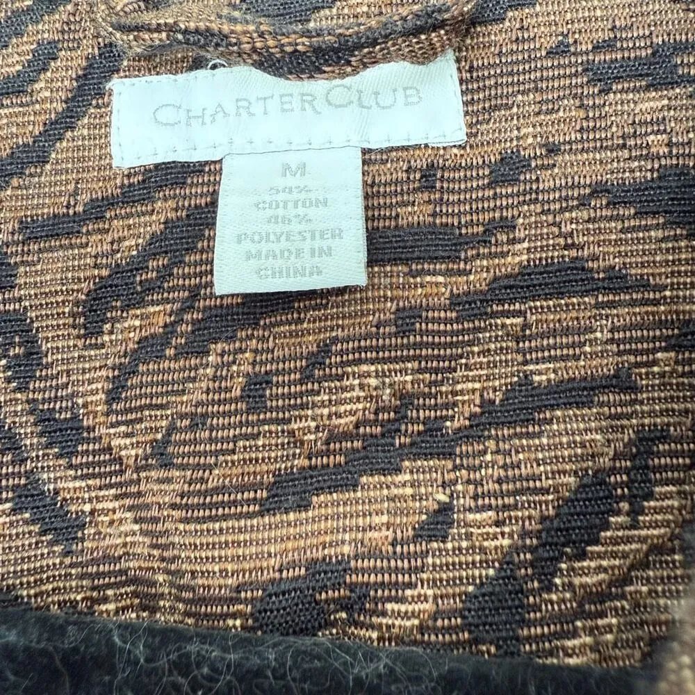 Charter Club Women’s Medium Brown Tiger Patterned Denim Jacket - Image 2