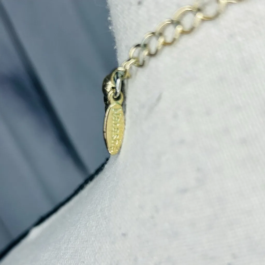 Natasha Signed 21" Bib Necklace Brushed Gold Tone Ball Link Mesh Vintage - Image 7