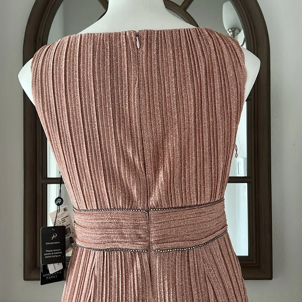 Adrianna Papell Metallic Pleated Long Gown in Rose, Size 8 NEW w/Tag $229 - Image 10