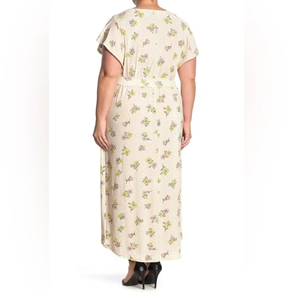 New LOVEFIRE FLORAL PRINT FAUX WRAP MAXI DRESS SZ 3X Tan - Image 3