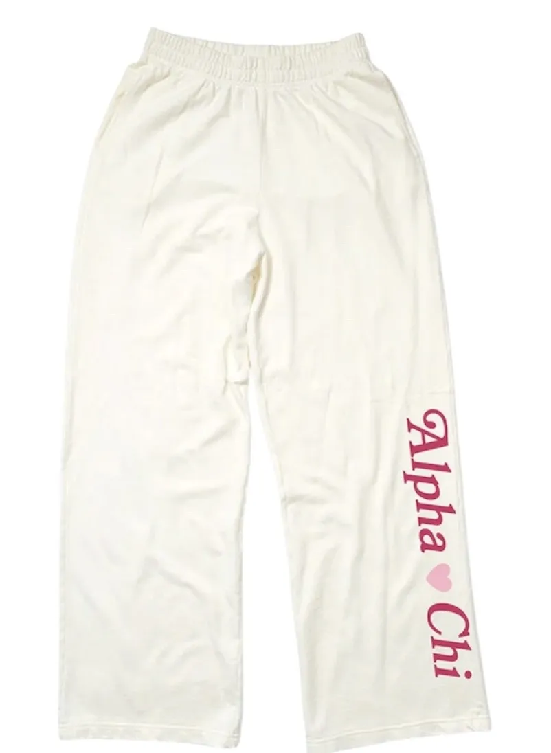 Alpha Chi Omega Sweatpants Wide Leg High Rise Lightweight M White Size M - Image 1