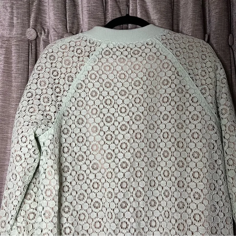 Victoria Beckham for Target Green Lace Overlay Zip Front Bomber Jacket Medium - Image 14