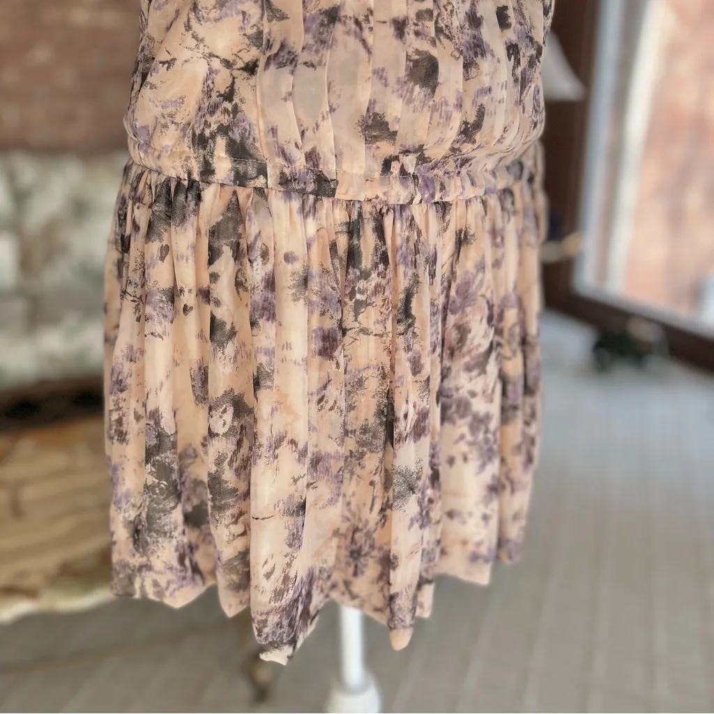 Bar III Dress Drop Waist Mini S Peach Purple Floral Pleated Chiffon - Image 13