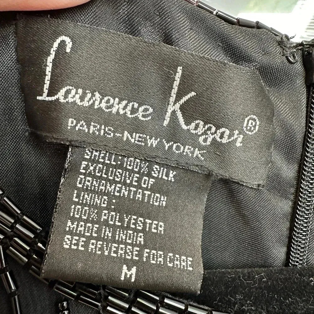 Vintage Laurence Kazar 100% Silk Black Beaded Sequins Evening Blouse Size Medium - Image 13