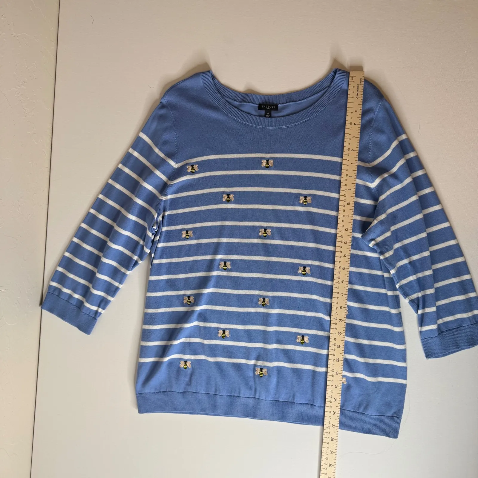 Talbots Womens Stripe Embroidered‎ Bee Crewneck Sweater Sz 2X Pullover Preppy - Image 9