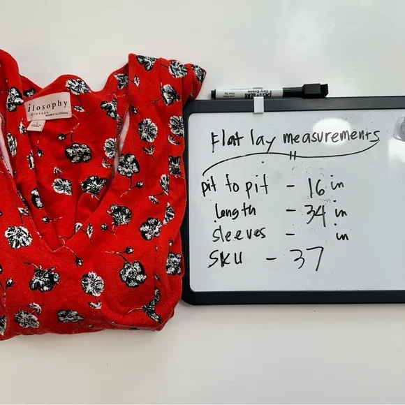 Philosophy‎ Dress Womens Large Red Floral V-Neck Adjustable Lace Up Back Summer - Image 13