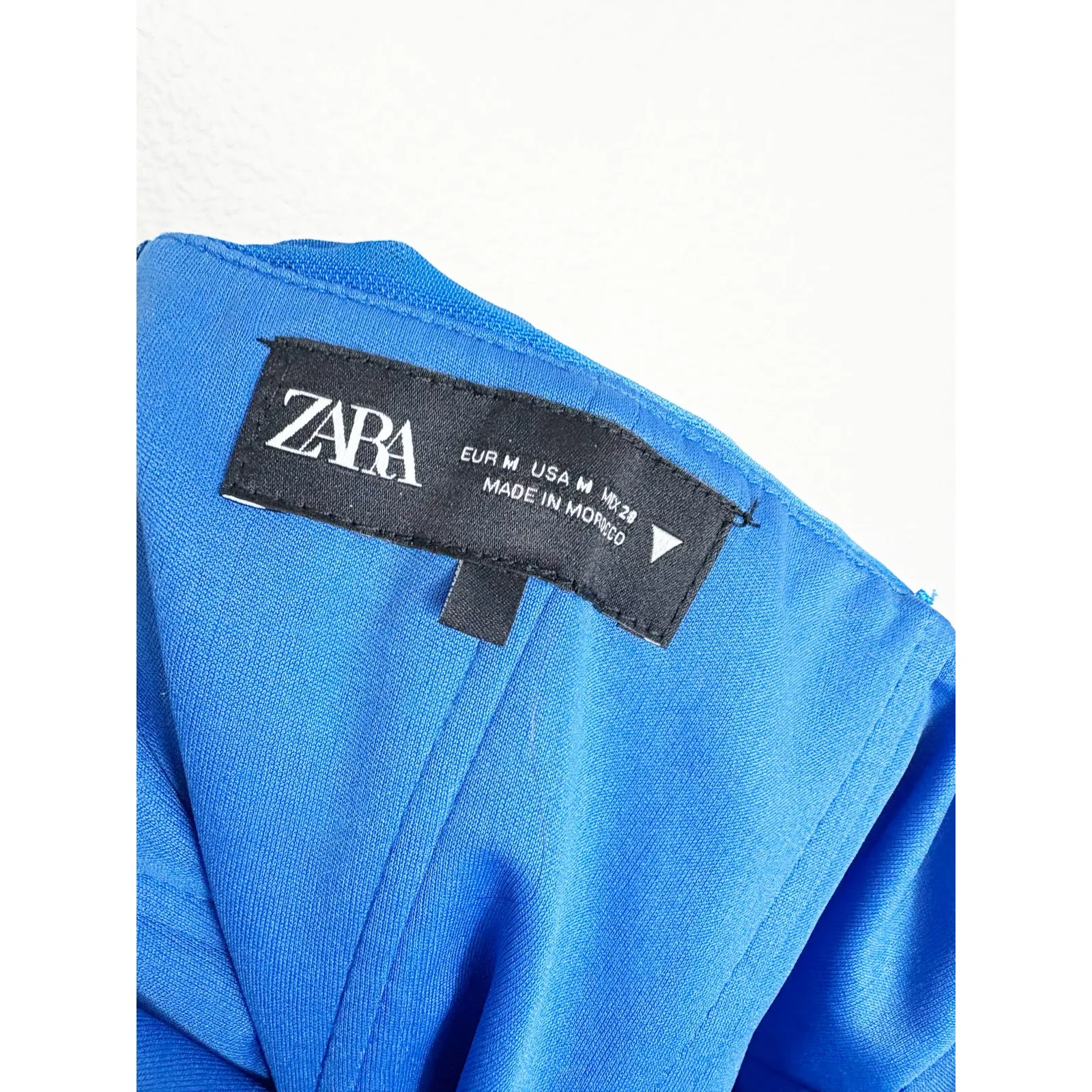 Zara Blue Short Tulle Mini Dress Size Medium Ruched Jersey Strapless 3239/022 - Image 5