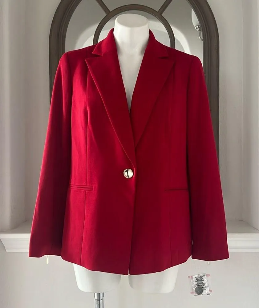 Kasper Zip Cuff Notched Collar One-Button Blazer in Red Petite Size 10, New $129 - Image 2