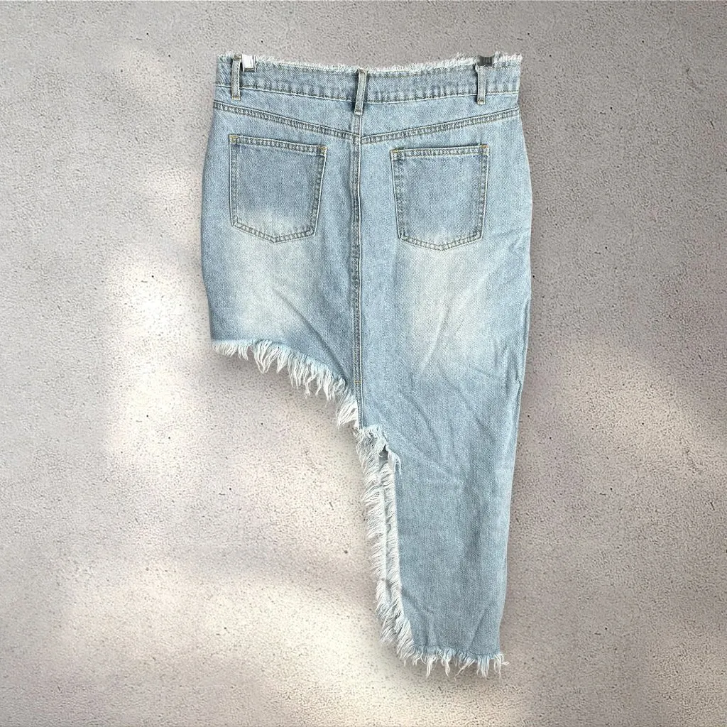 NWT Micas Asymmetric Frayed Trim Denim Skirt Juniors' L Grunge Shabby Chic Y2K - Image 2