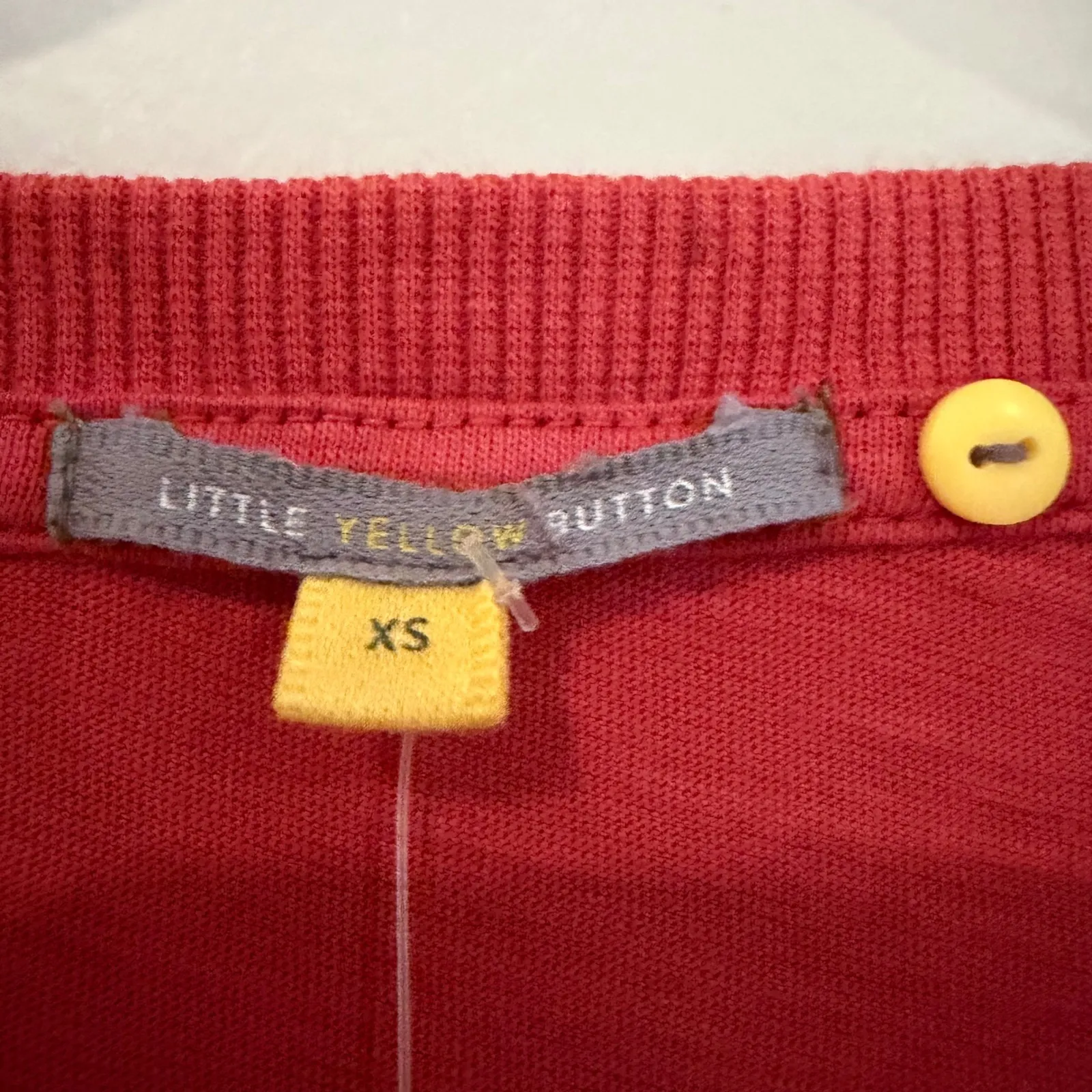Little Yellow Button Cora Notch Neck Long Sleeve Tee Womens XS Coral Boho Hippie Red - Image 6
