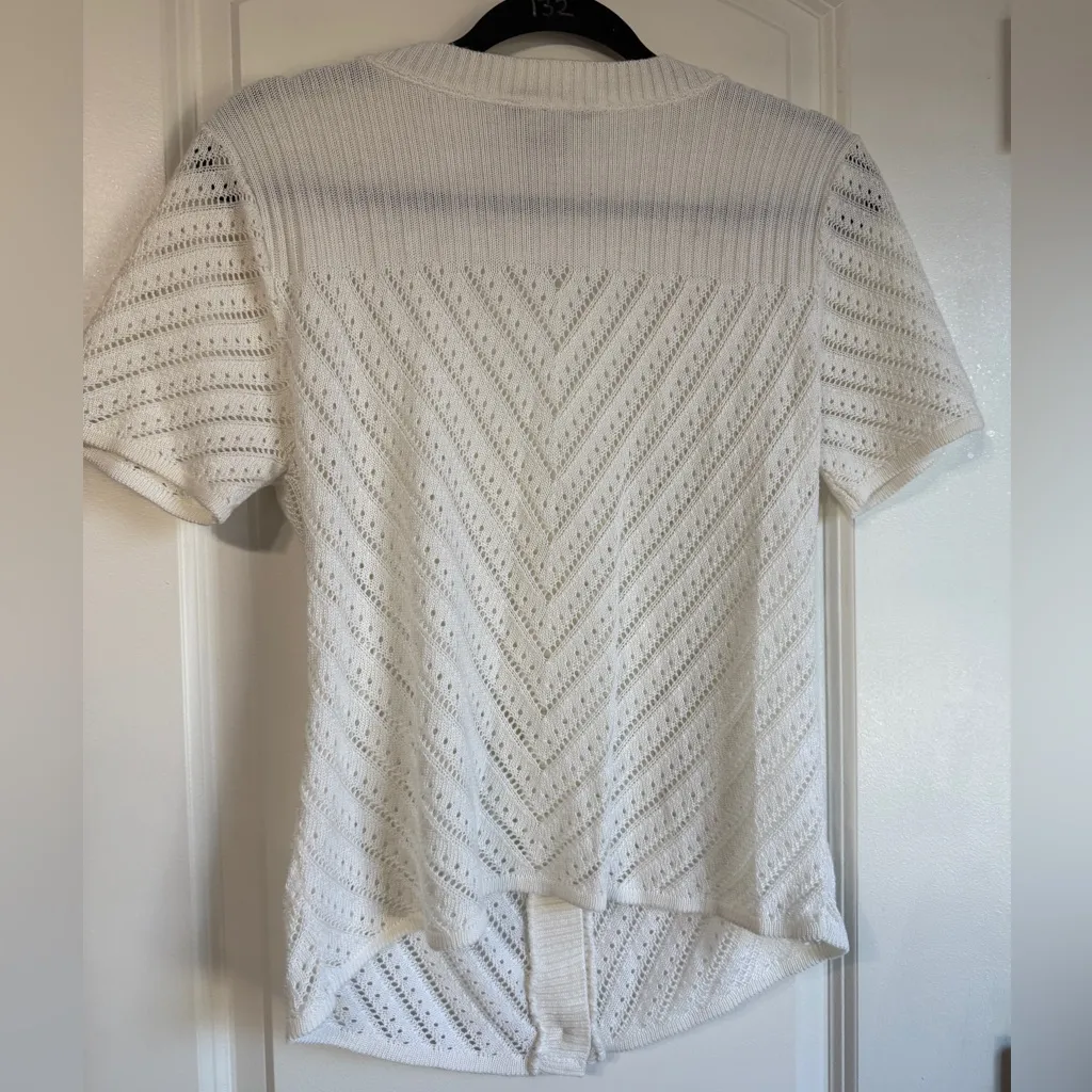 Requirements vtg y2k Ivory Knit Button-Up Cardigan short sleeve womens small - Image 4