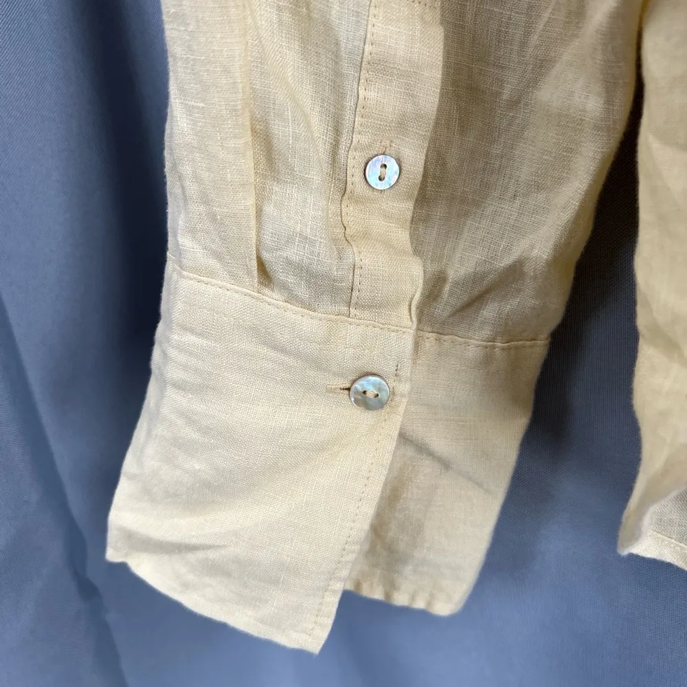 Womens H&M Linen Shirt Beige Long-sleeve Button-up Collared Med Lightweight - Image 2