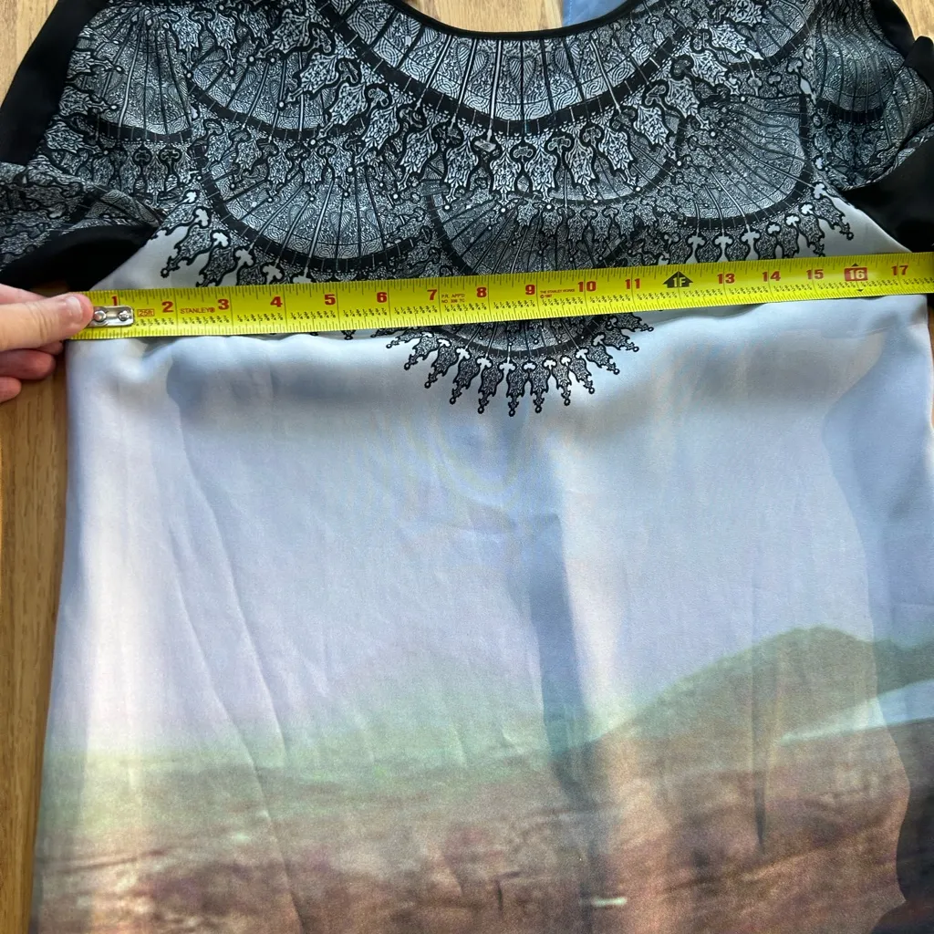 Clover Canyon Dress Small Long Sleeve Lace Top Mountain Print Shift Tunic Boho - Image 3