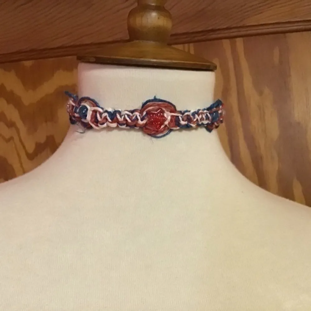 Handmade Hemp Choker Necklace | Tie Dye Hippie Festival Raver Jewelry Red - Image 5