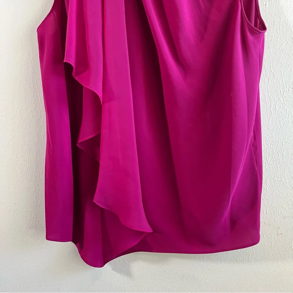 Parker NYC Blouse Megan High Neck Flounce Sleeveless Top in Dark Azalea Sz M NWT - Image 12