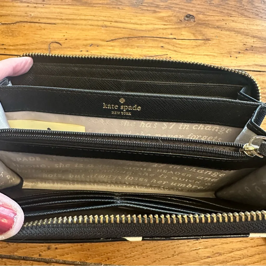 Kate Spade New York continental wallet black & white abstract polka dot pattern - Image 8