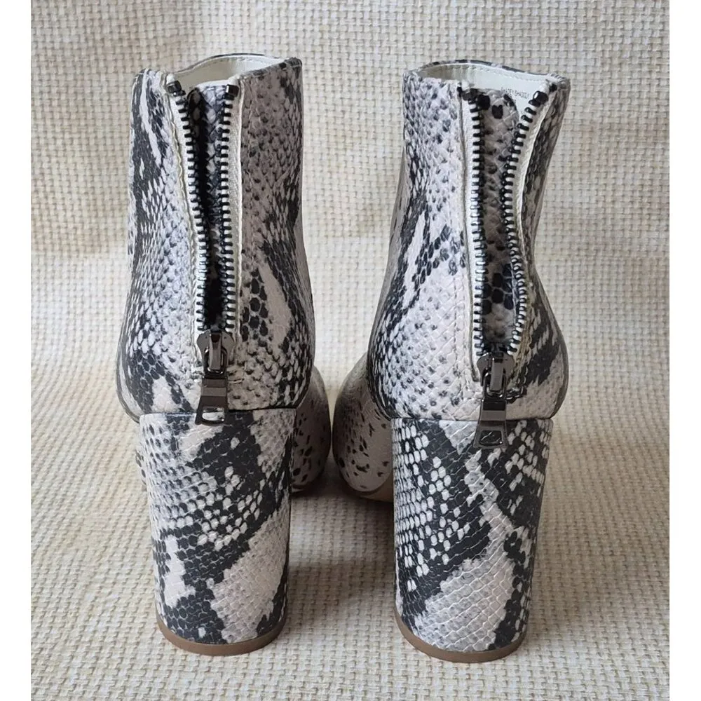 Madden Girl Women Ankle Boots Block Heel Snake Skin Print Zips 7M Cream Gray - Image 9