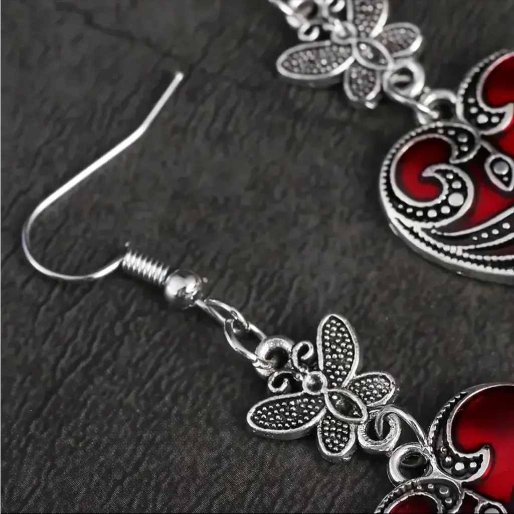 1 Pair Gothic Retro Style‎ Punk Butterfly Red Heart - Image 9