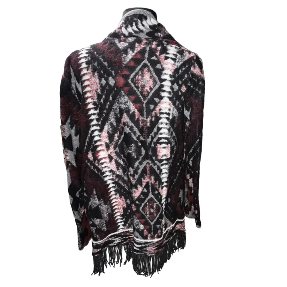 Lucky Brand Aztec Serape Fringe Open Front Cardigan Sweater size Medium - Image 5