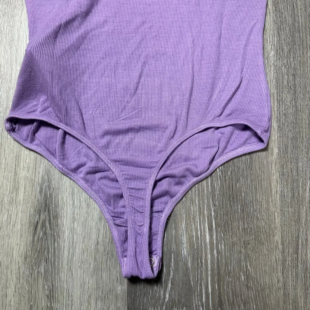 Enza Costa Viscose Silk Lavender Ribbed Halter Bodysuit Purple Size L - Image 4