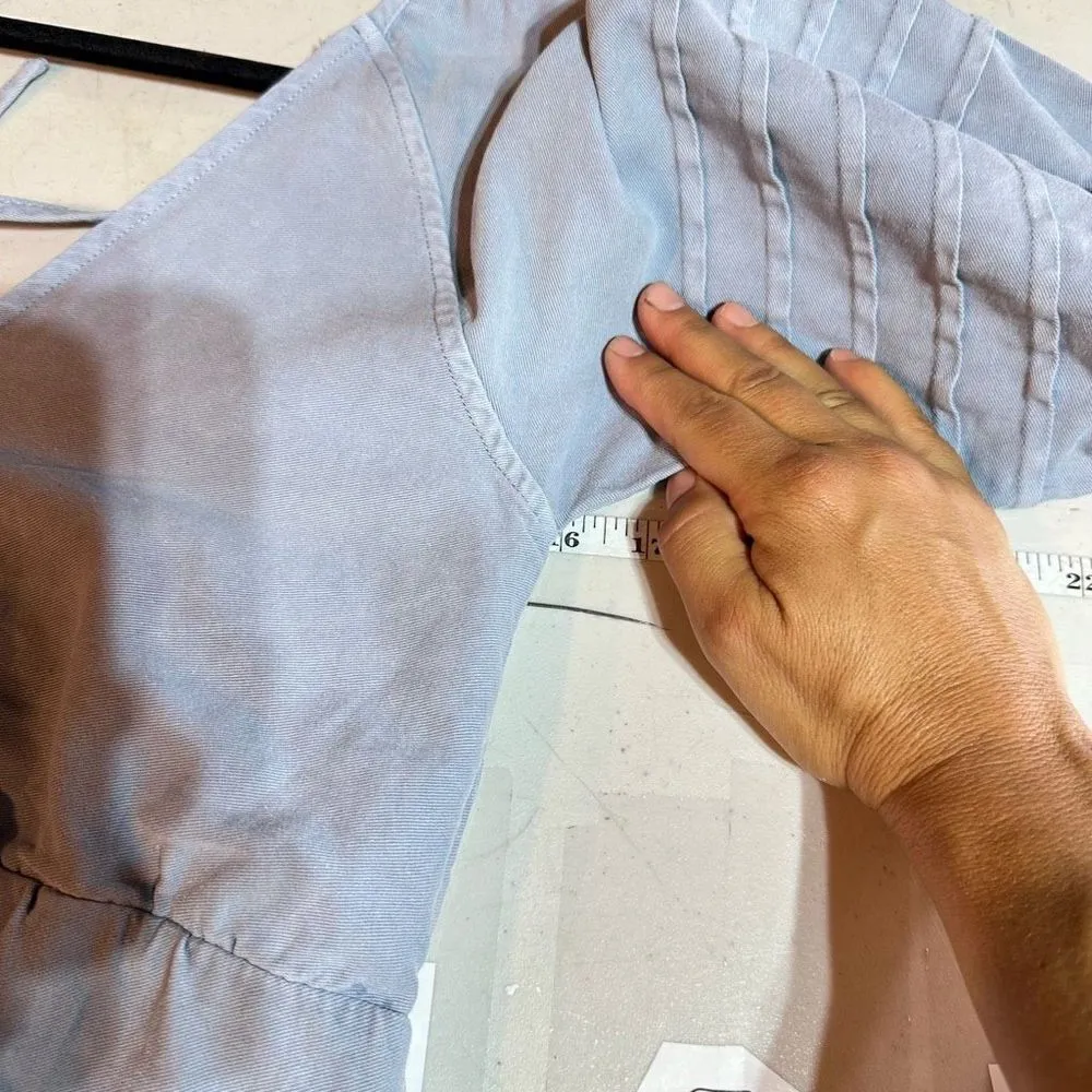 NWT Avec Les Filles Women's Tie Back Puff Sleeve Babydoll Dress Blue Size Small - Image 13