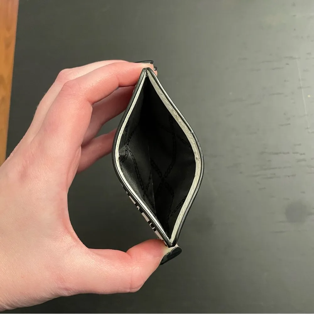 Michael Kors Black and White Checker Monogram Card Case Silver Logo Wallet - Image 3