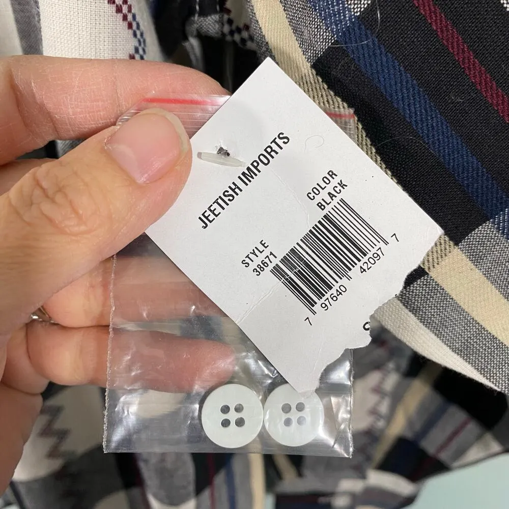 Jane Ashley Black & White Checkered Plaid Embroidered Western Shirt Size L NWT - Image 7