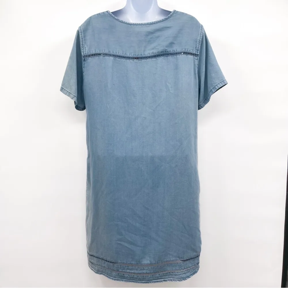 Light Wash Chambray Denim Look Tassel Tunic Midi Dress Medium Velvet Heart - Image 4