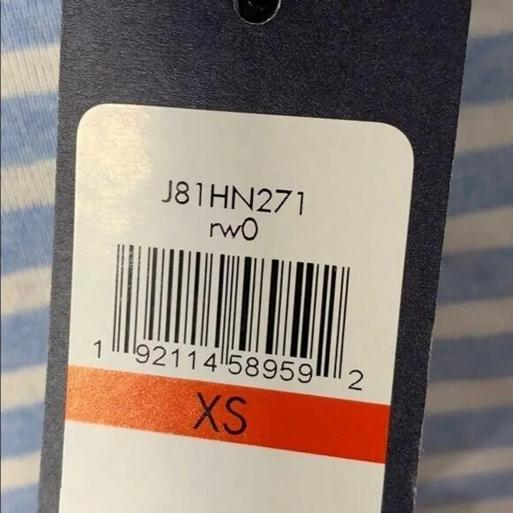 Womens T Shirt Short Sleeve Striped V Neck Fitted Cotton Blue XS - Image 5