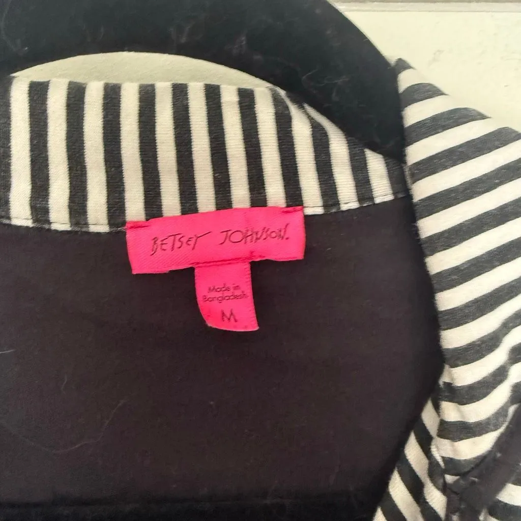 Betsey Johnson Women’s Medium Black White Striped Sleep Dress Shirt - Image 2
