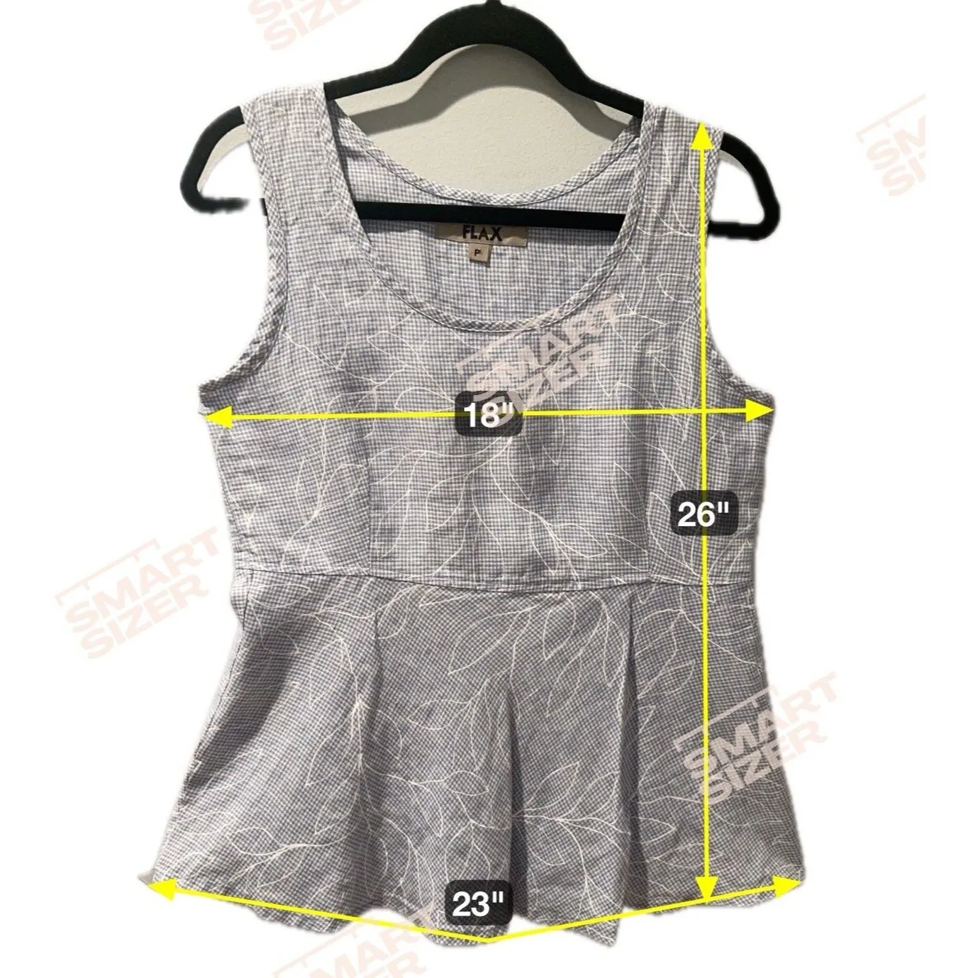 Flax 100% Linen Top Gingham Blue Check Tank Top Leaves Floral Cottagecore XS - Image 7