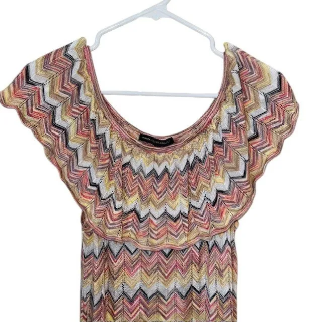 White House Black Market Knit Top Chevron Ruffle Sleeveless‎ Multicolor Size M - Image 6