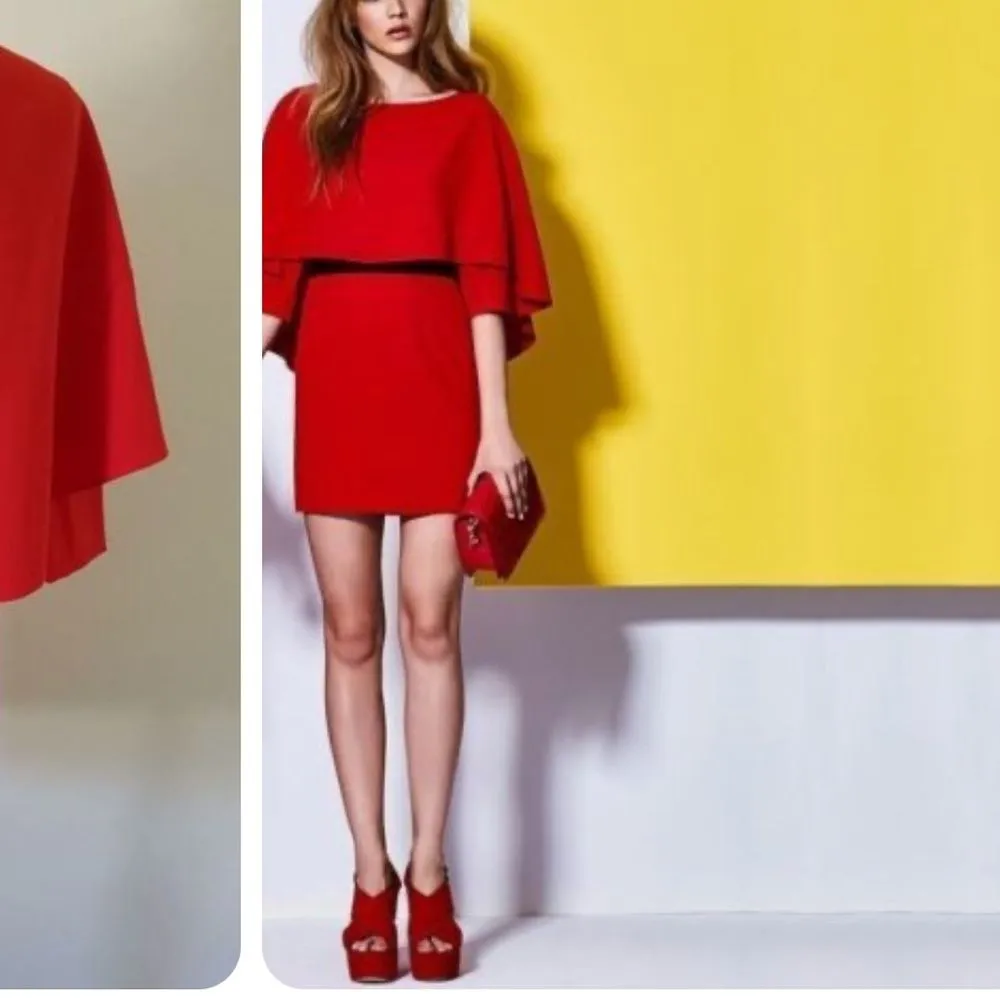 Alice + Olivia 2 Cairo Cape Sheath Crepe Dress Poppy Red‎ and Black Mini Dress - Image 10