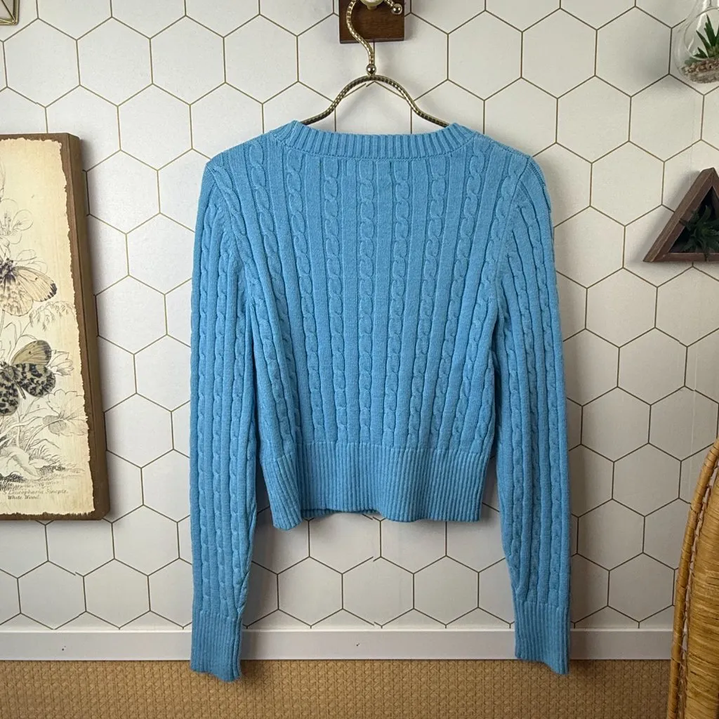 Jessica Simpson Blue Cable Knit Cropped Sweater - Size - Small - Image 2
