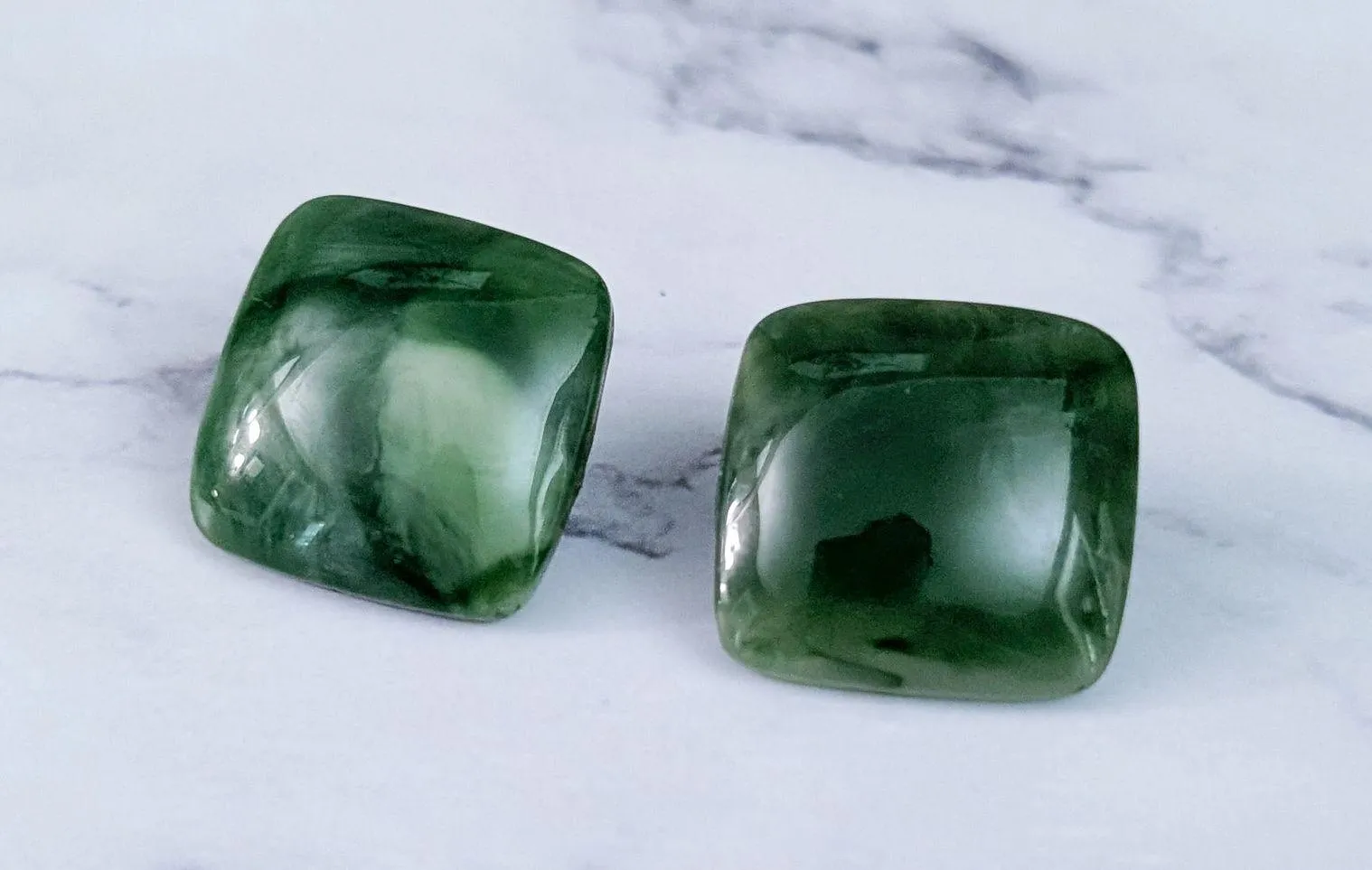 Vintage Stud Earrings Pretty & Chunky Green 1 & 1/8" Retro Statement - Image 4