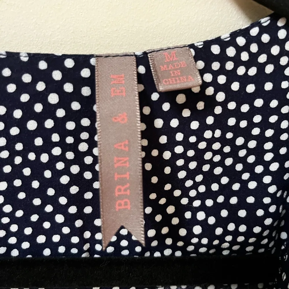 Brina & Em long sleeve navy polka dot Work Blouse size M Size M - Image 3
