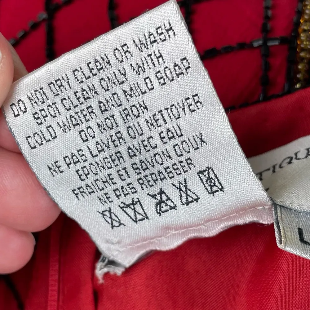 Vintage 80s Papell Boutique Evening Red Silk Beaded Top Women's Size Large - Image 7