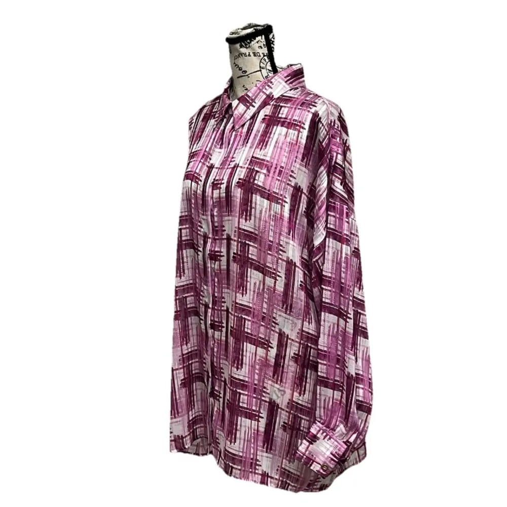 Soft Surroundings Pink Metallic Sheer Blouse Nautical Preppy Lagenlook Modest L - Image 3