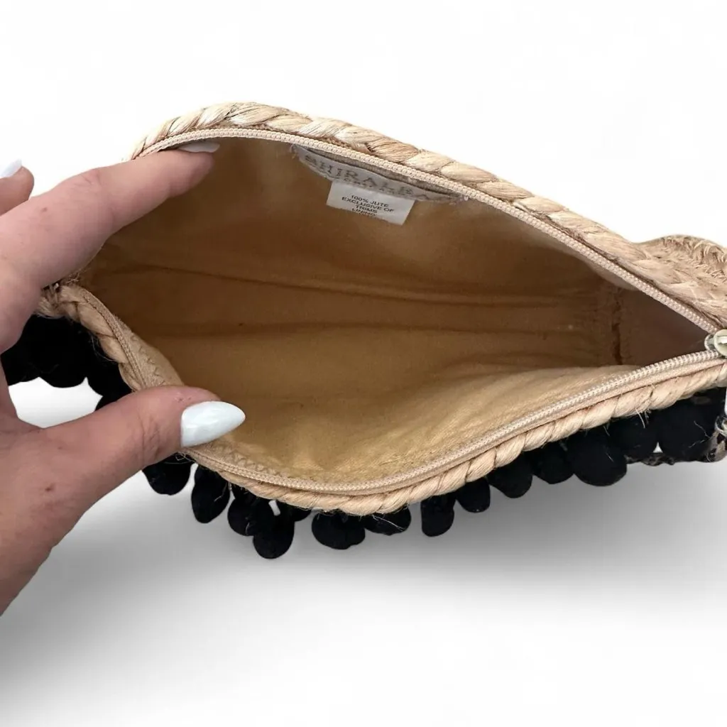 Shiraleah Jute Clutch Pom Pom Tassel Boho Beach Zip Pouch - Image 4