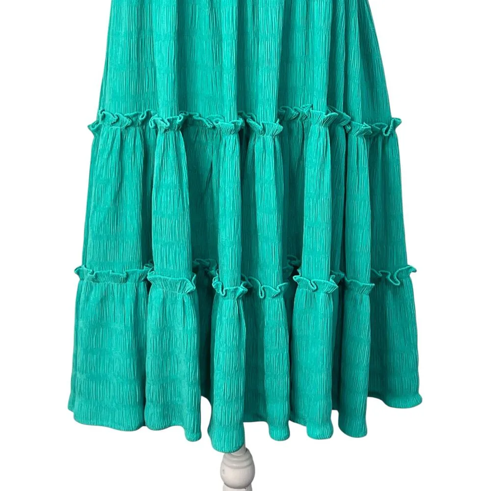 Easel Puff Sleeve Tiered Mini Babydoll Dress Green Small Flowy Romantic Boho NWT - Image 12
